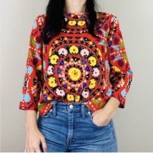 Mara Hoffman Orange Abstract Boho Top Split open back large